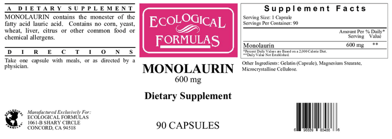 Ecological Formulas - Monolaurin (600mg) - OurKidsASD.com - 