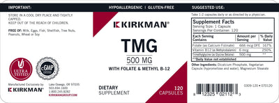 Kirkman - TMG 500mg with Folate & Methyl B - 12 (expires 02/2025) - OurKidsASD.com - #Free Shipping!#